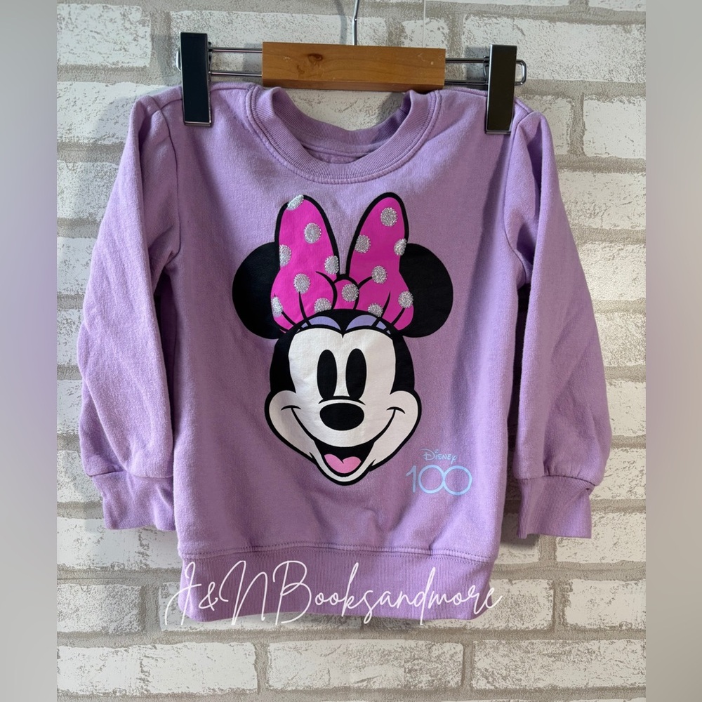 Disney 100 Anniversary Purple Minnie‎ Mouse Crewneck Sweater Size 4